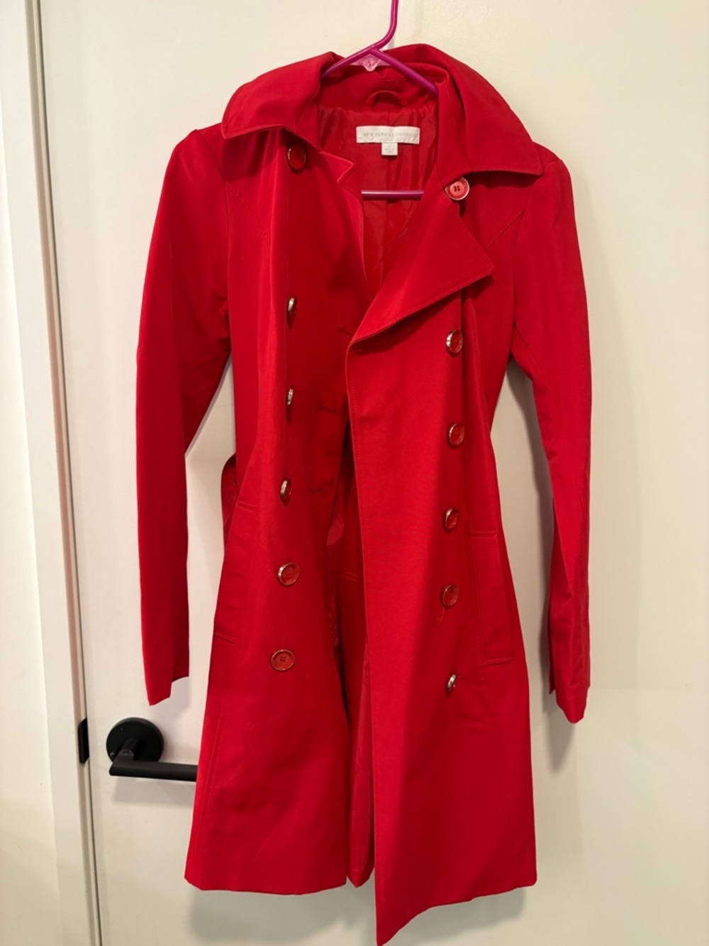 New York & Company Red Double-Breasted Trench Coat